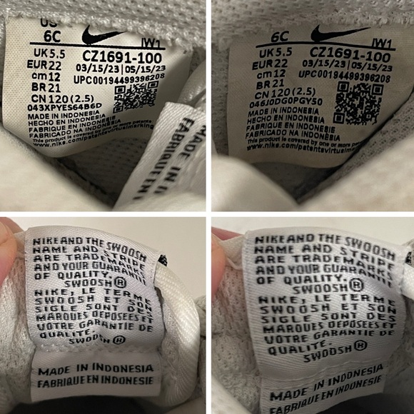 Nike Air Force 1 Low (TD) CZ1691-100 White Black Swoosh Size 6 C - Picture 3 of 17